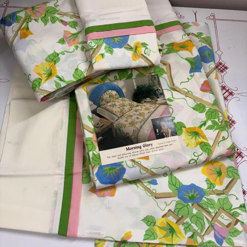 Vtg Utica Morning Glory full size sheet set